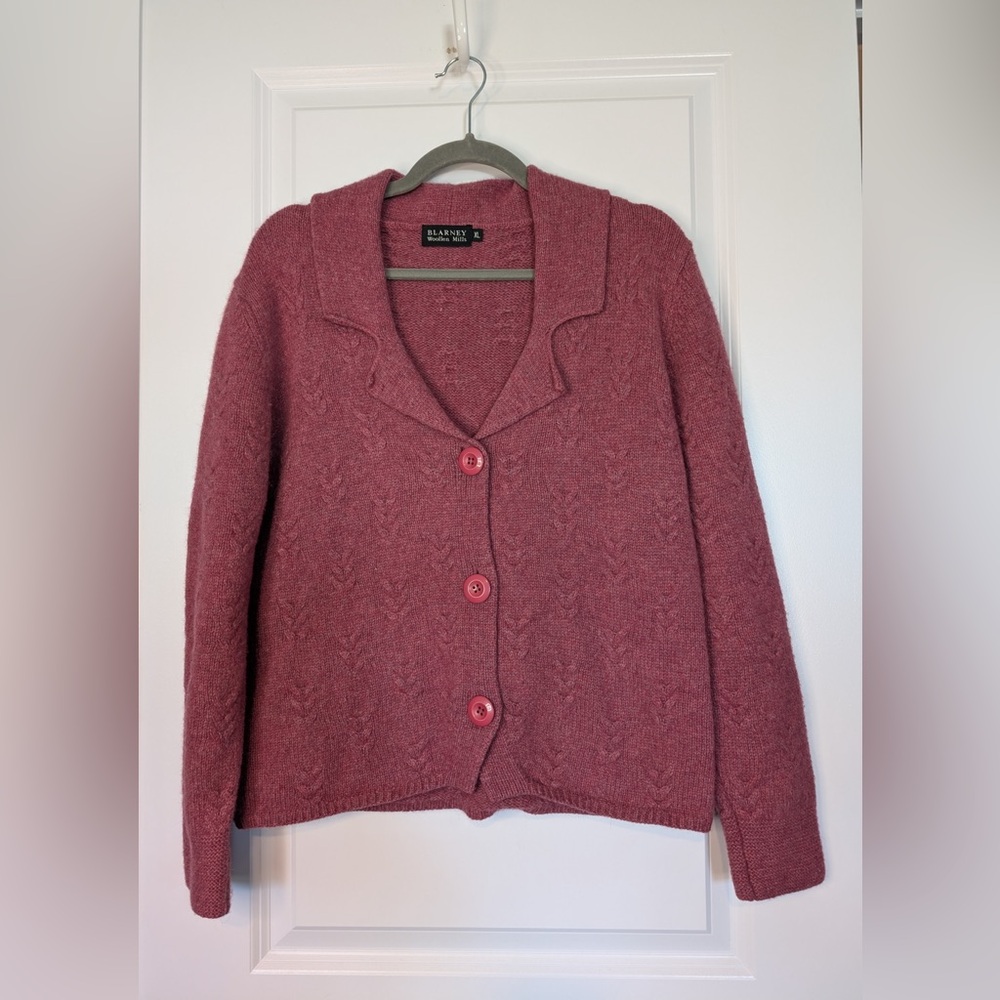 Blarney Woollen Mills Button Up Knit Cardigan Wool Angora Pink Size XL